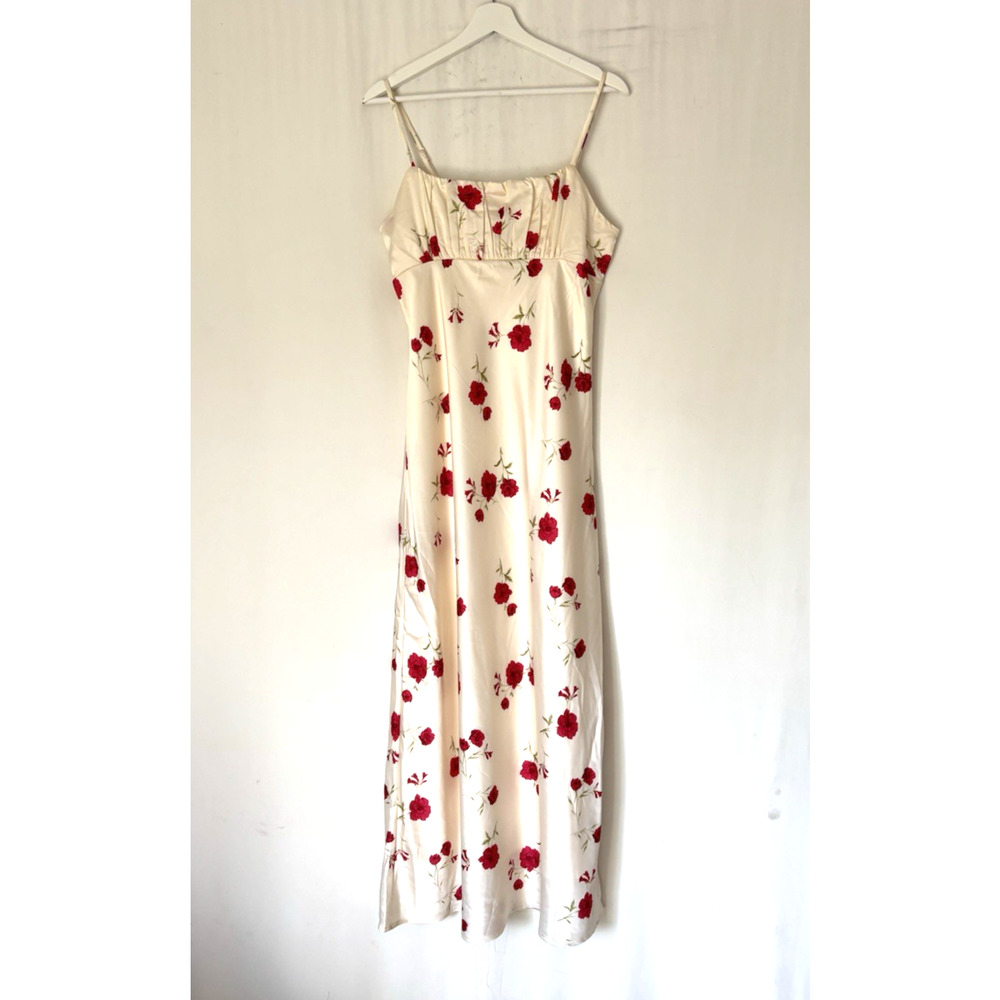 Thirty Thirty Dress Large Maxi Long Aline Straps Floral Boho Satin